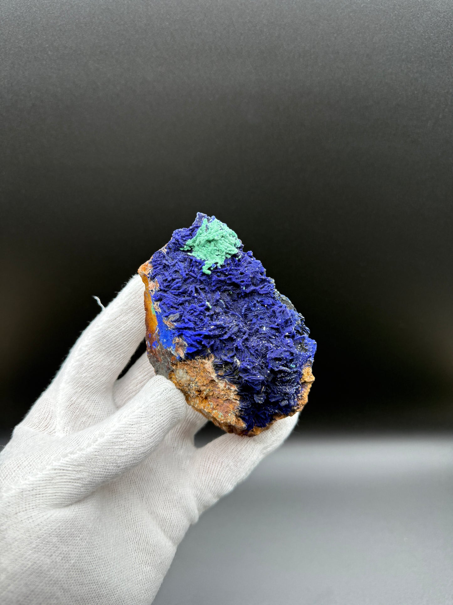 MALACHITE ON AZURITE AFTER BARITE - AOULI, ZEIDA-AOULI-MIBLADEN BELT, MIDELT PROVINCE, MOROCCO