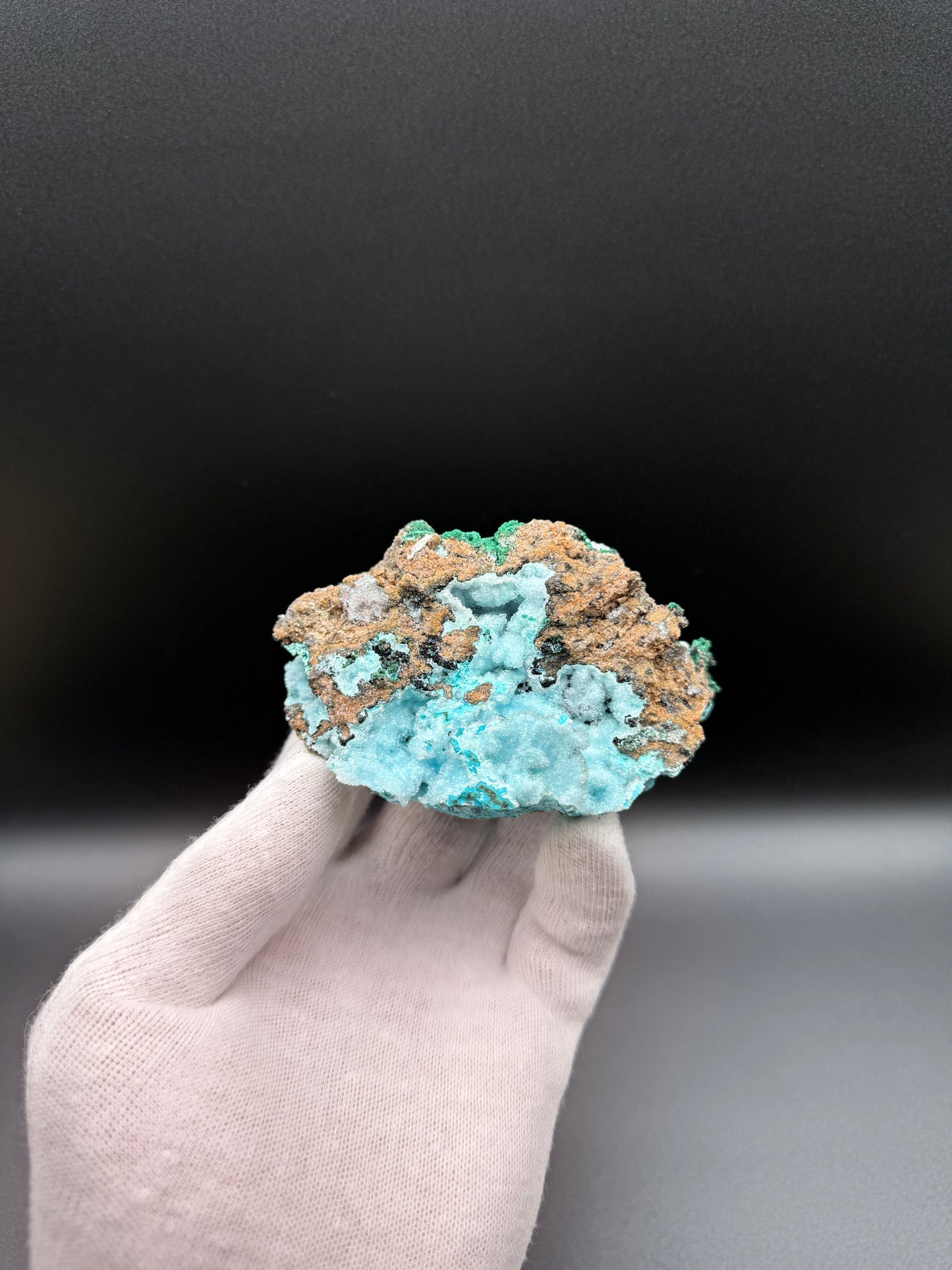 DRUZY QUARTZ ON CHRYSOCOLLA WITH MALACHITE - LIKASI, CONGO