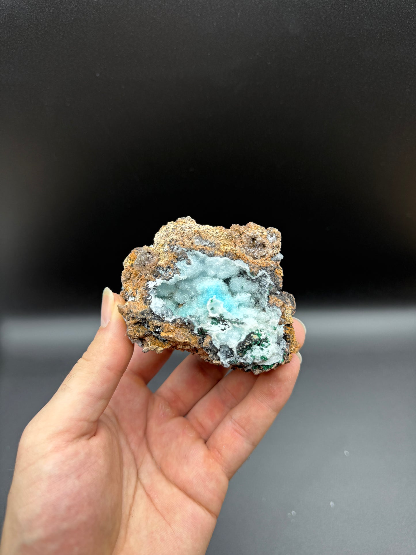 MALACHITE WITH DRUZY QUARTZ ON CHRYSOCOLLA - LIKASI, CONGO