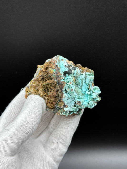 DRUZY QUARTZ ON CHRYSOCOLLA AFTER MALACHITE AFTER AZURITE - LIKASI, CONGO