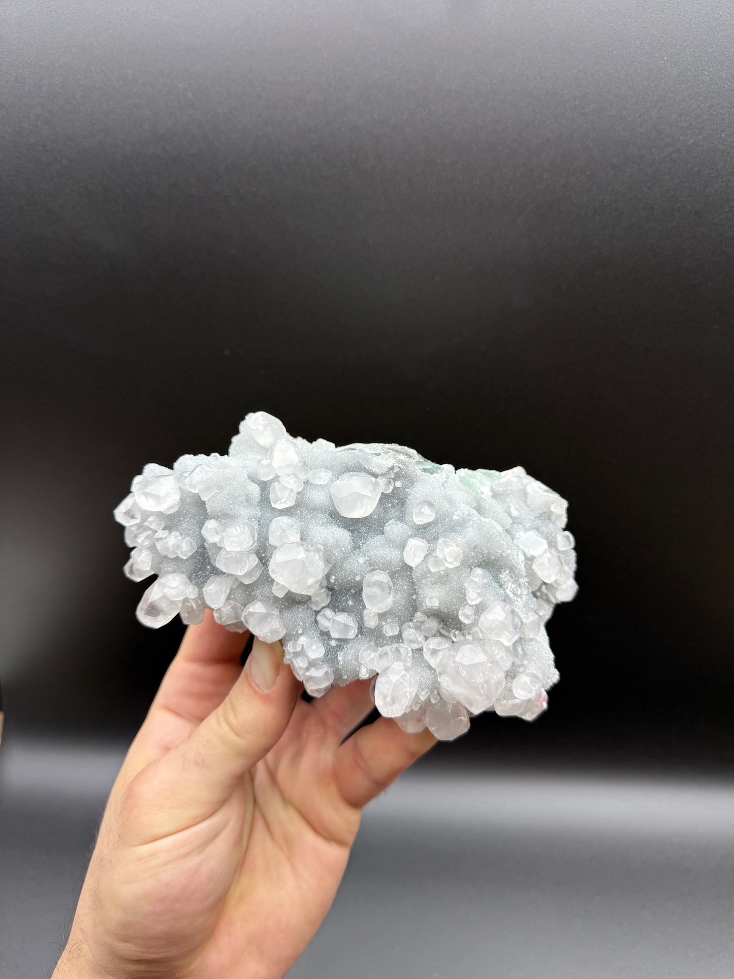 GREEN FLUORITE & CALCITE WITH DRUZY QUARTZ - QINGLONG MINE, QINGLONG COUNTY, GUIZHOU, CHINA