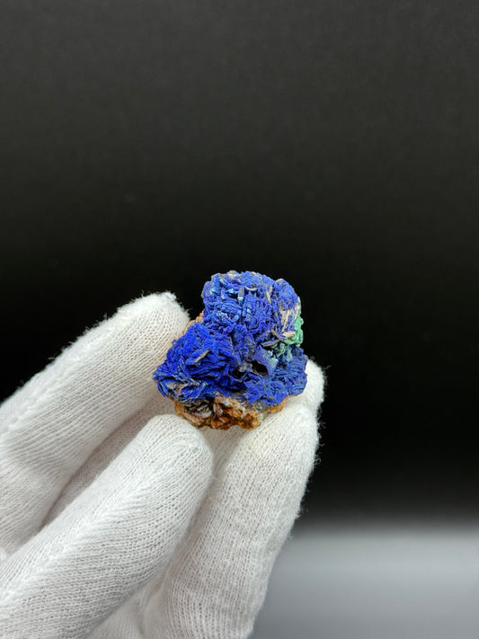 MALACHITE ON AZURITE AFTER BARITE - AOULI, ZEIDA-AOULI-MIBLADEN BELT, MIDELT PROVINCE, MOROCCO