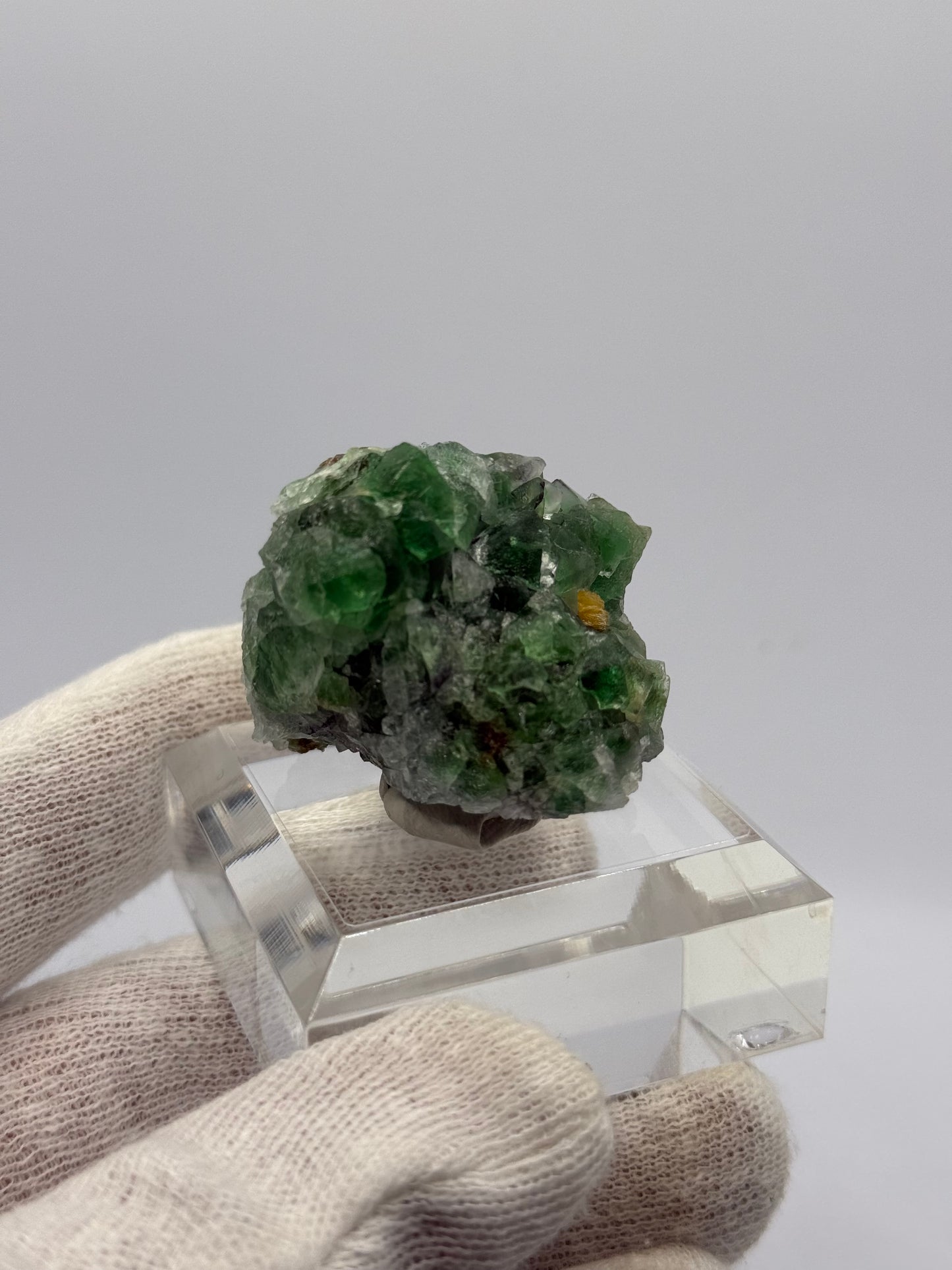 GEMMY BRIGHT GREEN FLUORITE WITH YELLOW MICA, ERONGO, NAMIBIA