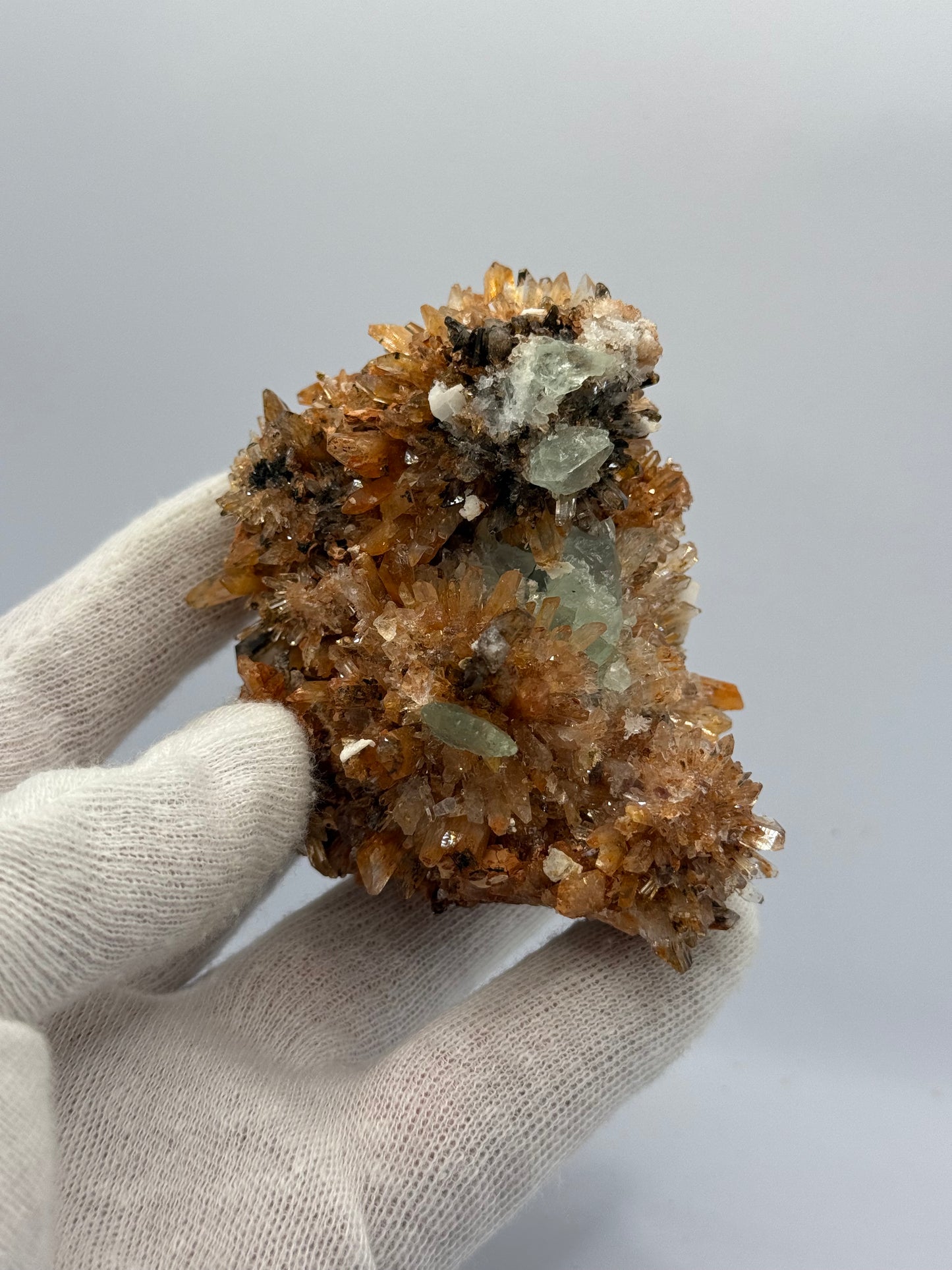 ORANGE CREEDITE WITH GREEN FLUORITE - DURANGO, MEXICO